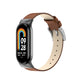 Leather replacement watch band for Xiaomi Mi Band 8, black watch with brown strap