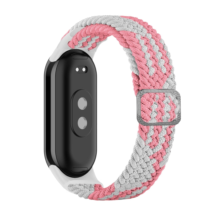 Pink and gray braided nylon watch band with adjustable clasp for Xiaomi Mi Band 8