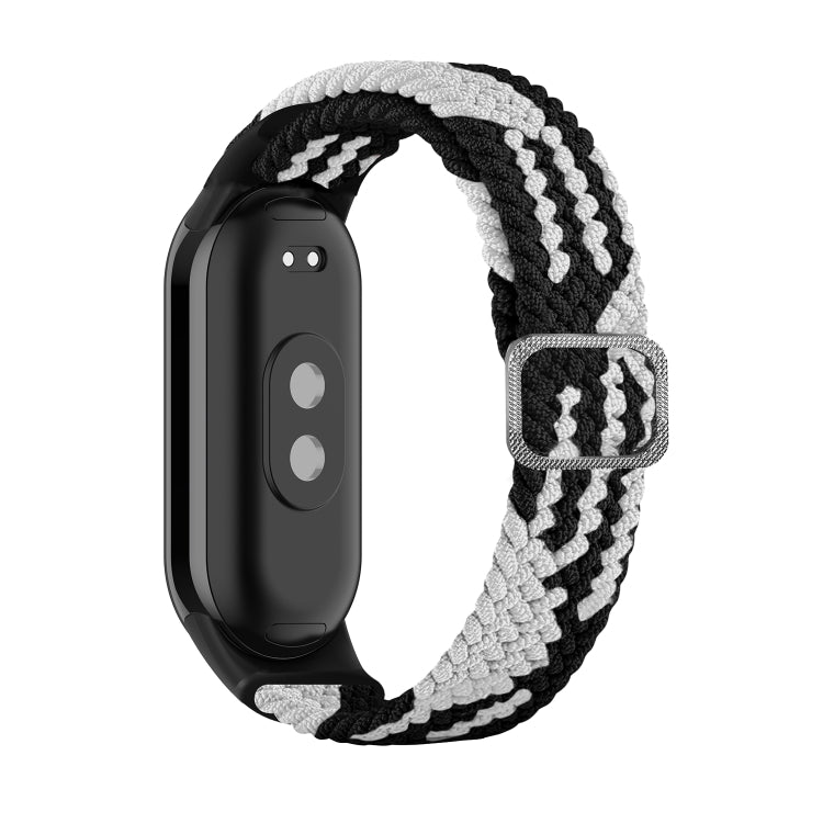 Black and gray braided nylon watch band with adjustable clasp for Xiaomi Mi Band 8