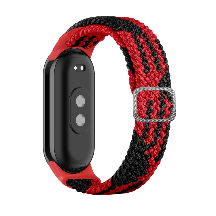 Red and black braided nylon watch band with adjustable clasp for Xiaomi Mi Band 8