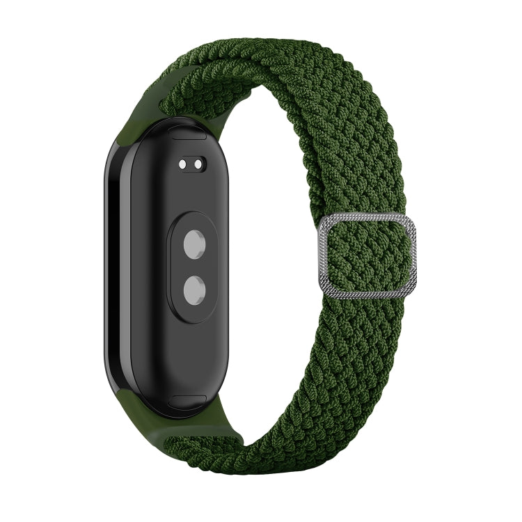 Adjustable braided elastic watch band in dark green with adjustable metal clasp