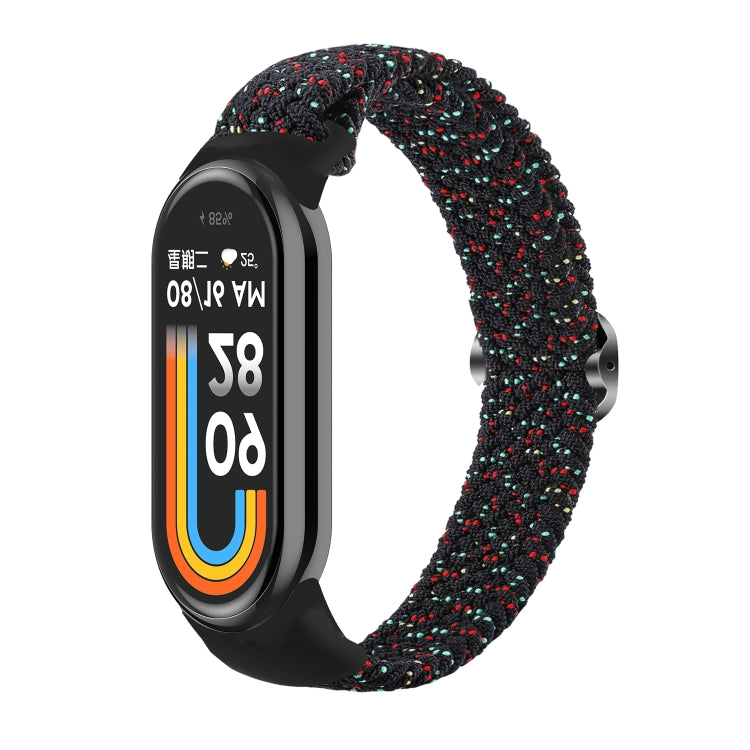 Black and red speckled nylon braided watch band with adjustable elastic for Mi Band 8