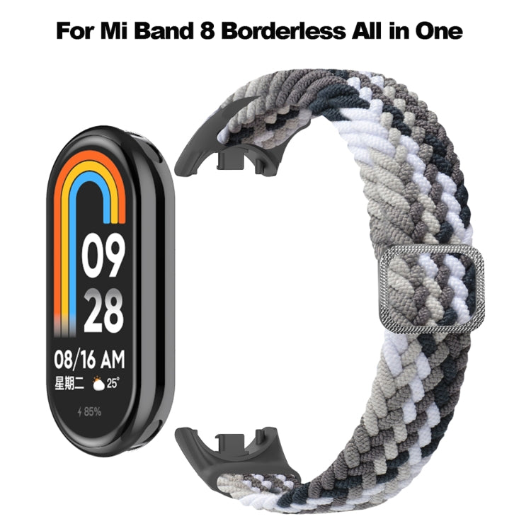 Gray and white braided elastic watch band with metal clasp for Mi Band 8