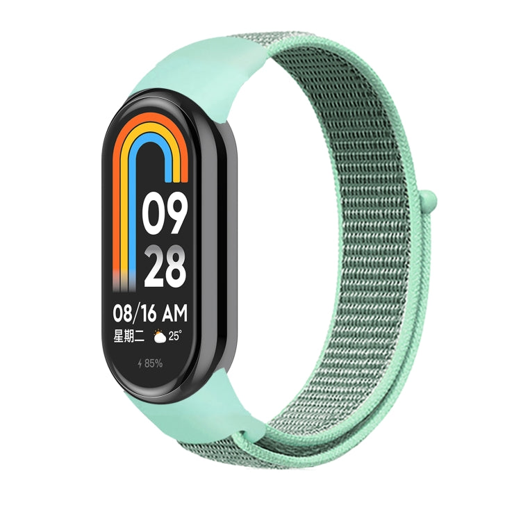 Loop nylon watch band in teal green, woven strap with loop pins