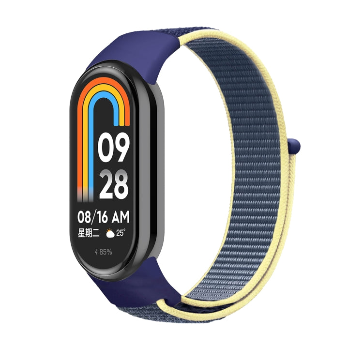Loop nylon watch band in navy blue with light yellow edge stitching