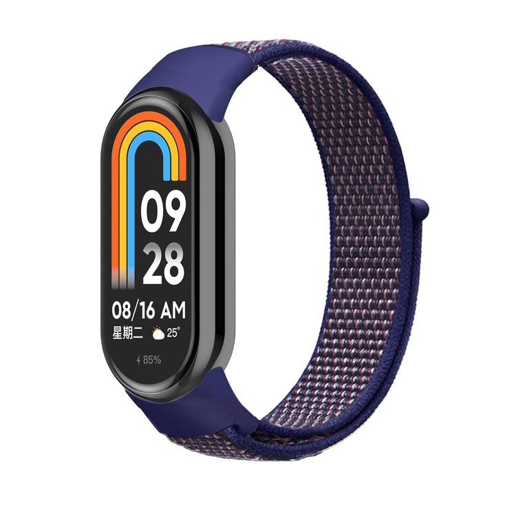 Loop nylon watch band in dark indigo blue, woven strap with loop pins