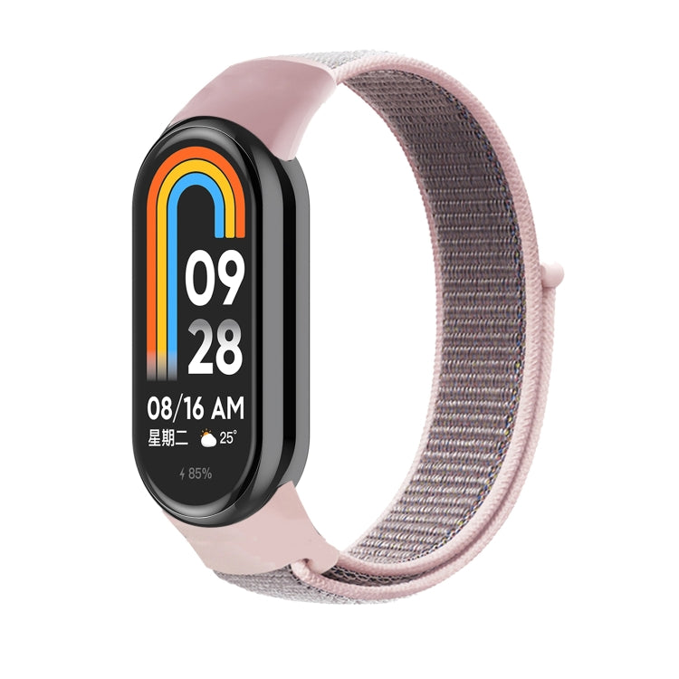 Loop nylon watch band in blush pink, woven strap with loop pins
