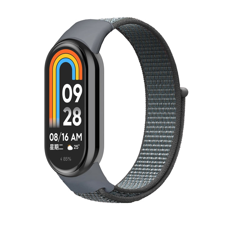 Loop nylon watch band in dark gray-green with light gray accent weave