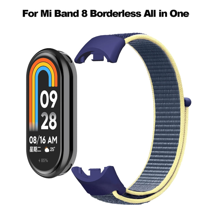 Loop nylon watch band with dark blue strap and yellow edge accents