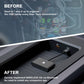 Black CarPlay wireless adapter connected in car center console