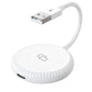 White CarPlay mirror adapter puck with USB-A plug and connected cable