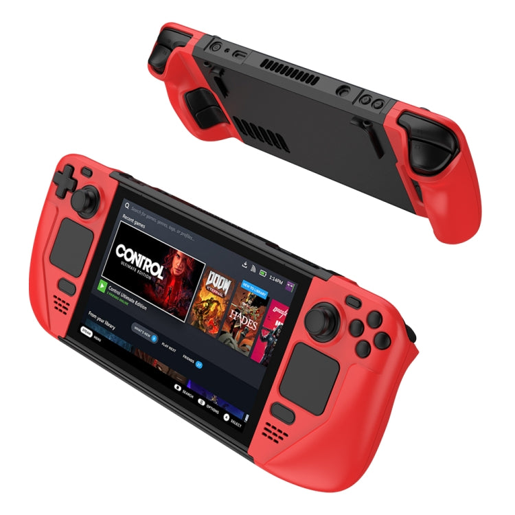 Red anti-fall Steam Deck protective shell case with controller grips