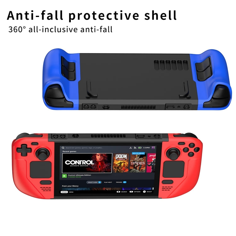 Anti-fall shell cases for Steam Deck: blue and red, with controller grips