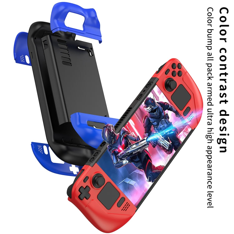 Red and blue anti-fall protective shell case for Steam Deck with back cover