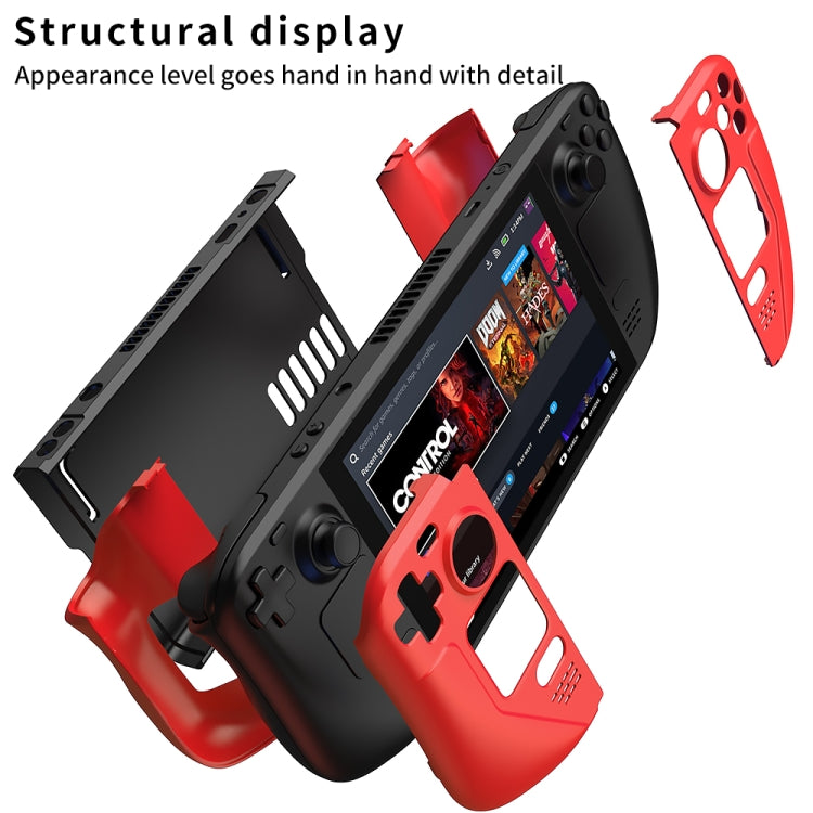 Anti-fall protective shell case for Steam Deck in black and red, with grips