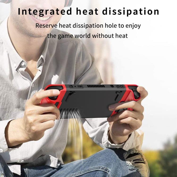 Red anti-fall Steam Deck shell case with rear heat vent holes