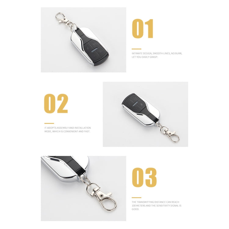 Wireless key remote fob set shown from multiple angles, black and silver with key rings