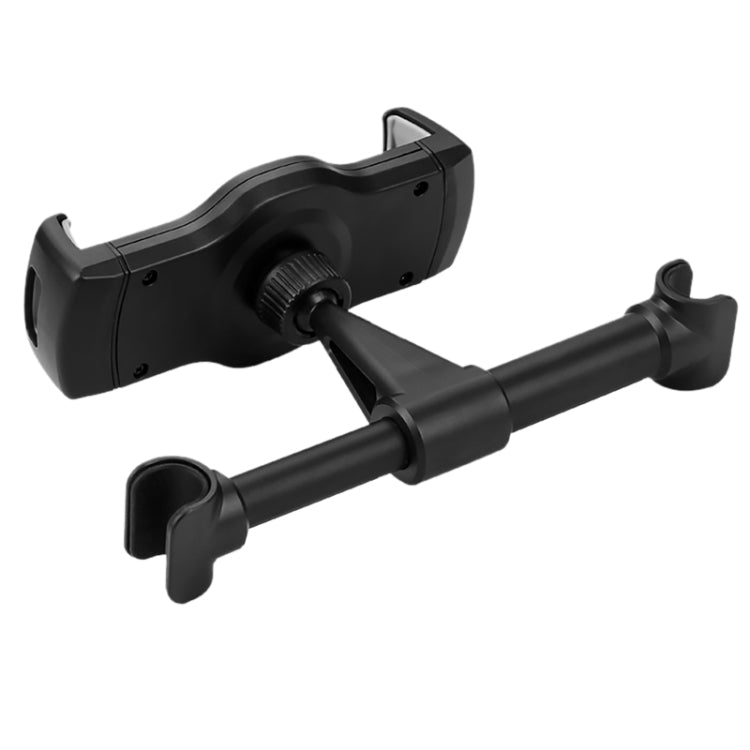 Rear seat tablet holder with base clamp and mounting screw knob, black