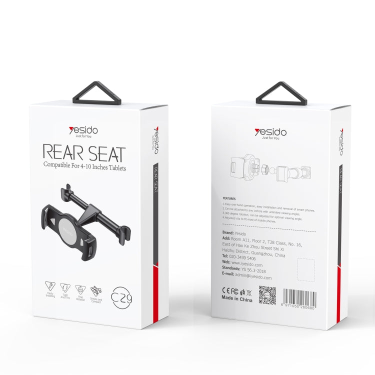 Rear seat tablet holder retail box, black and white packaging for C29