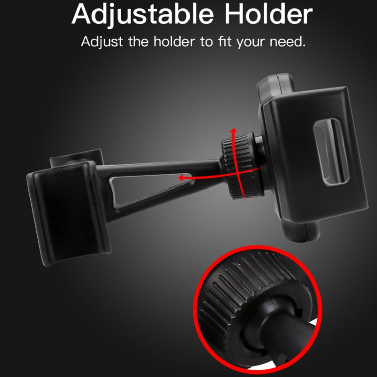Adjustable tablet holder with sliding arms and ridged adjustment knob