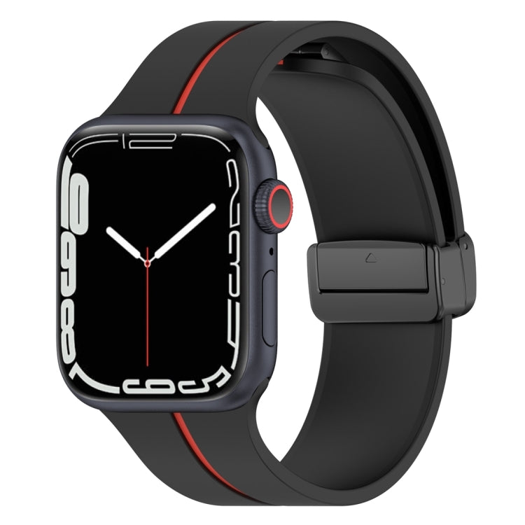 Two-color folding buckle silicone watch band, black and dark gray with red stripe