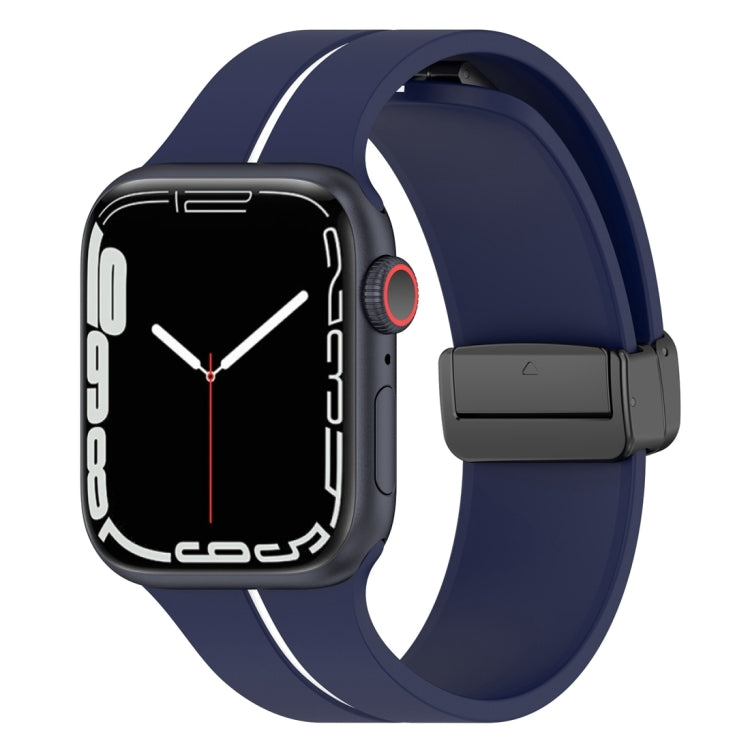 Silicone watch band with folding buckle, midnight blue with white accent, for Apple Watch