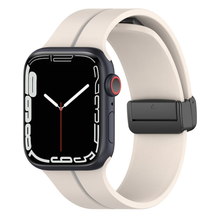 Silicone watch band with folding buckle, starlight beige with gray, for Apple Watch