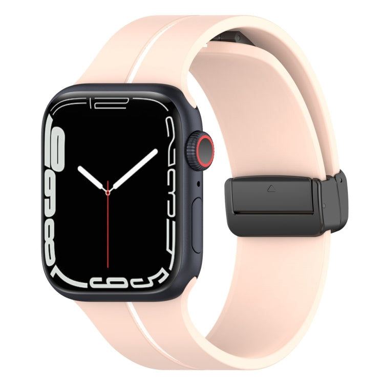 Silicone watch band with folding buckle, pink with white, for Apple Watch