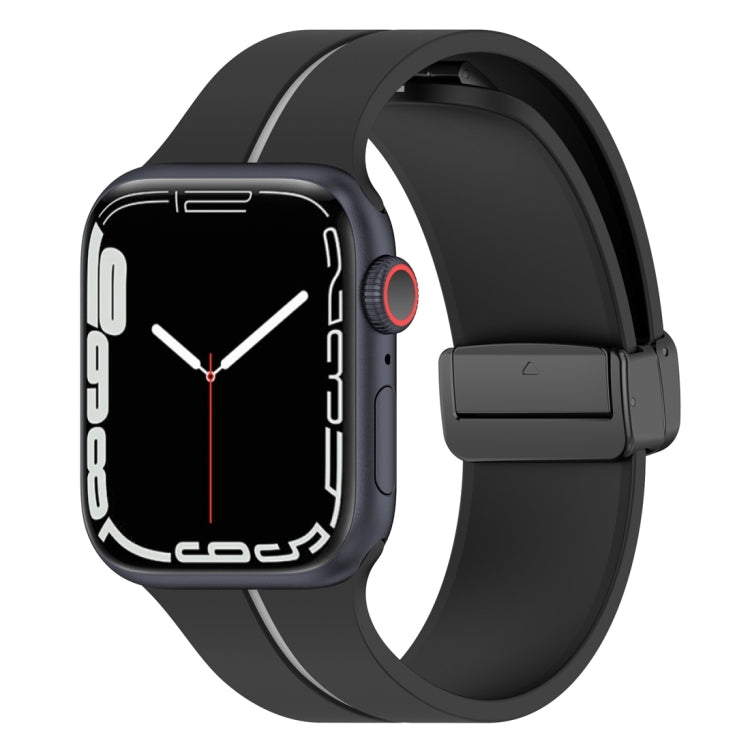 Two-color silicone watch band with folding buckle, black and white.