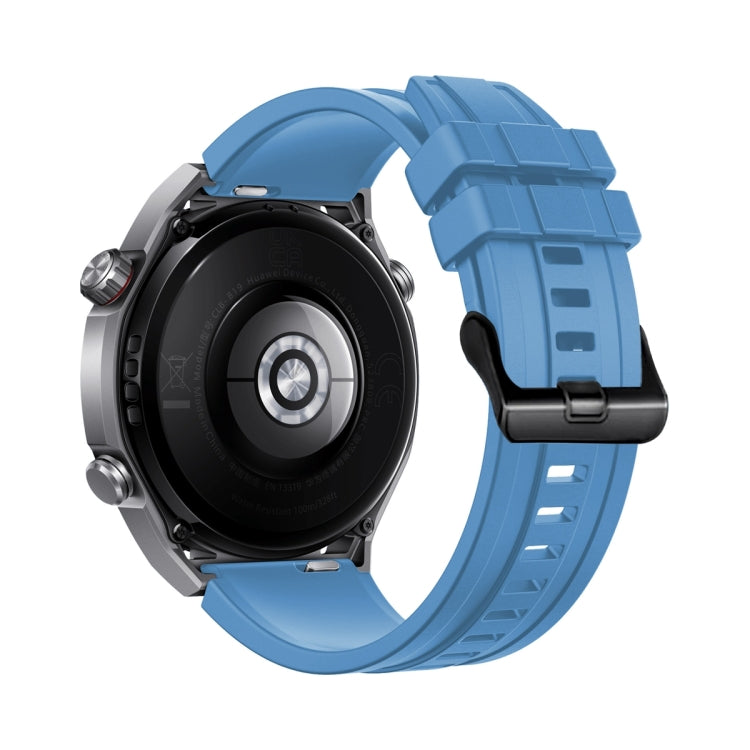 Silicone watch band navy blue, rear view with clasp and vented strap