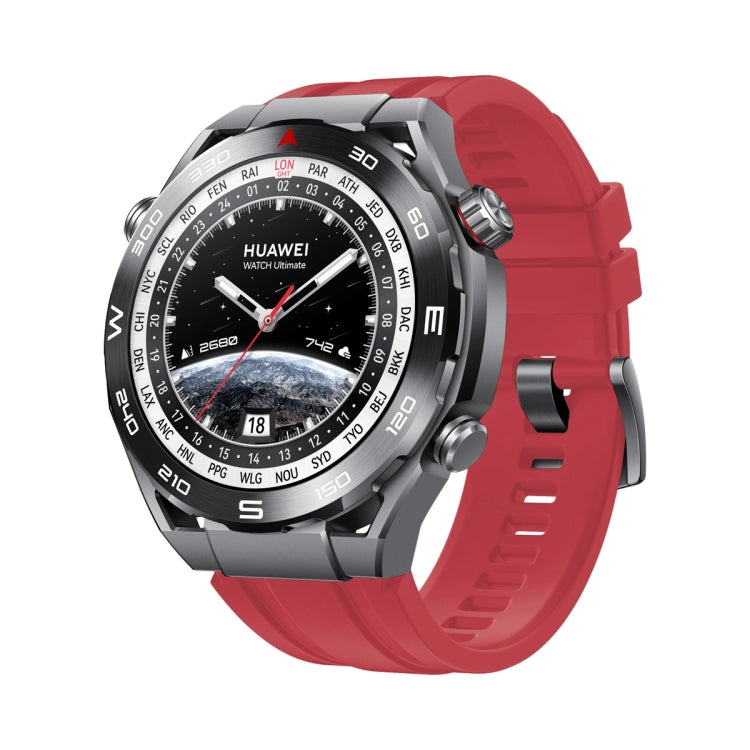 Silicone watch band in red with buckle and vented strap for Huawei Watch Ultimate