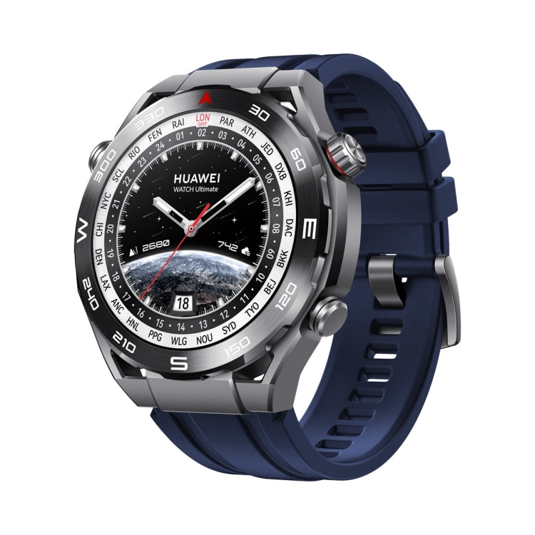 Midnight blue silicone watch strap with adjustable holes and snap buckle clasp