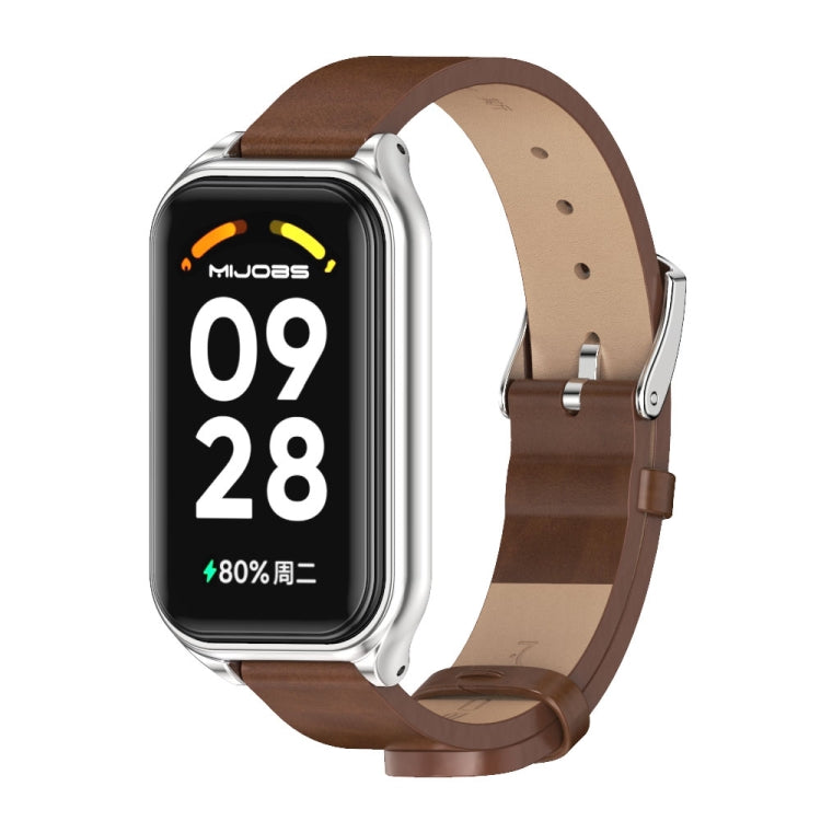 Brown metal shell microfiber PU leather watch band with silver pin and buckle