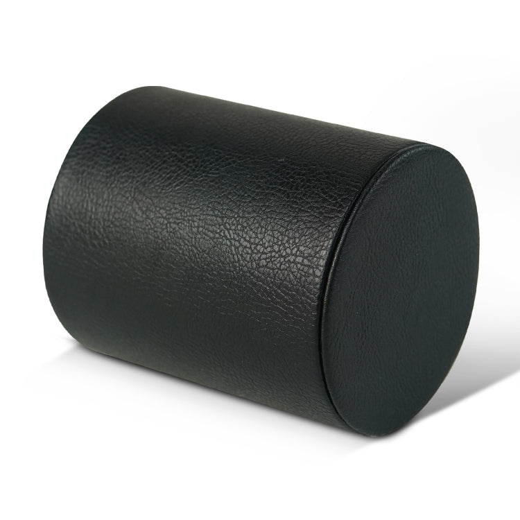 Black cylindrical PU leather pen holder with rounded side profile