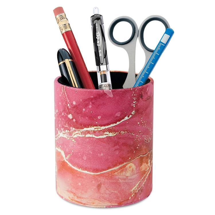 Red marble PU leather pen holder cup with pens and stationery tools