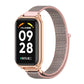 Gray mesh nylon loop watch band with rose-gold metal watch case and buckle
