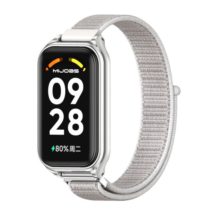 Light gray mesh nylon loop watch band with silver metal watch case and clasp