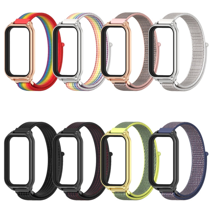 Assorted nylon loop watch bands set in rainbow, black, pink, green, and gray colors