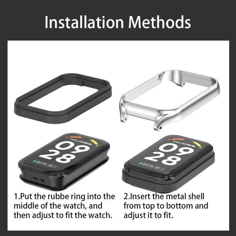 Metal shell smart band installation: snap-on rubber ring and insert metal case