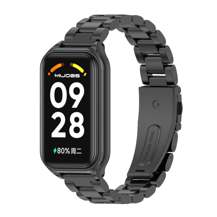 Black metal three-bead stainless steel watch band with smartwatch face