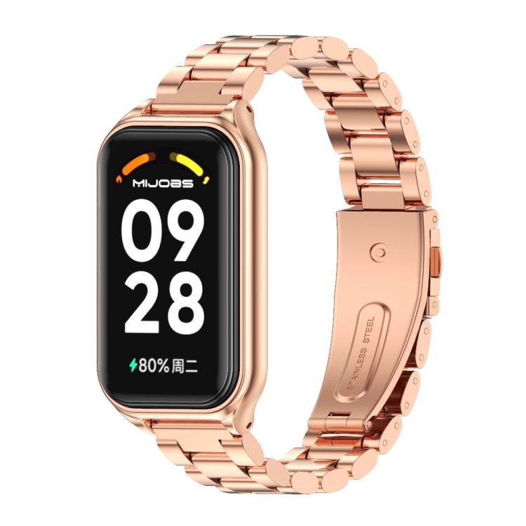 Rose gold metal three-bead stainless steel watch band with smartwatch face