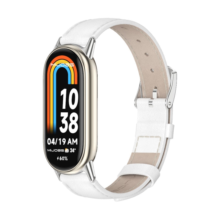 Genuine leather watch band with white strap and silver-tone clasp for smart watch