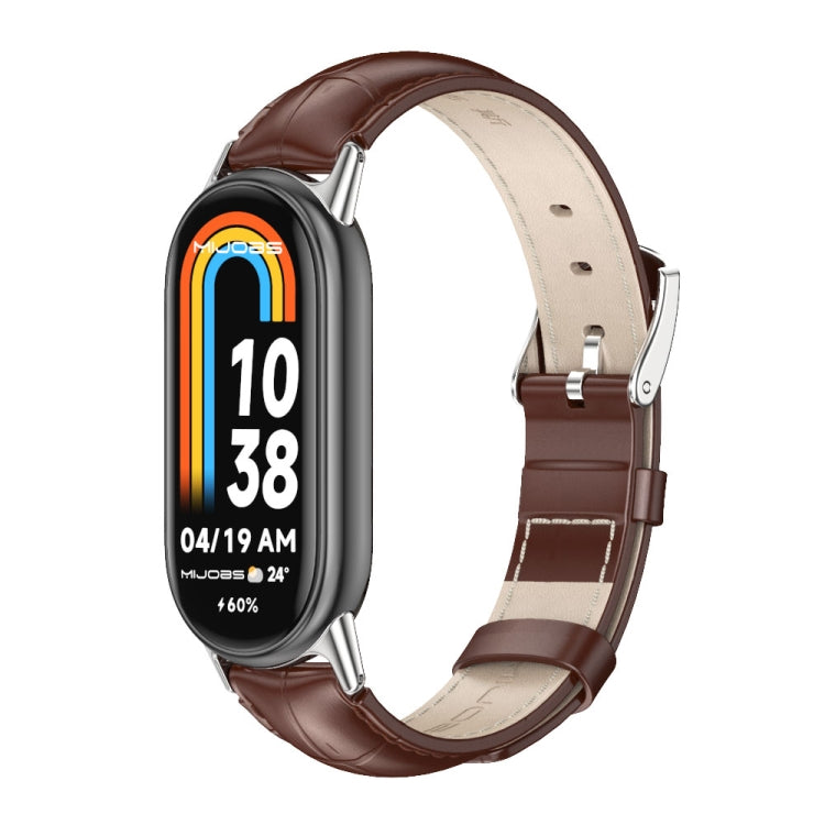Brown genuine leather watch band with silver clasp for smartwatch