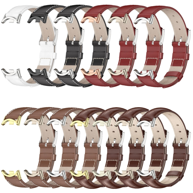 Genuine leather watch bands in white, black, and red with metal buckles, set