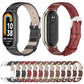 Black and red genuine leather smartwatch bands with silver buckles, side view