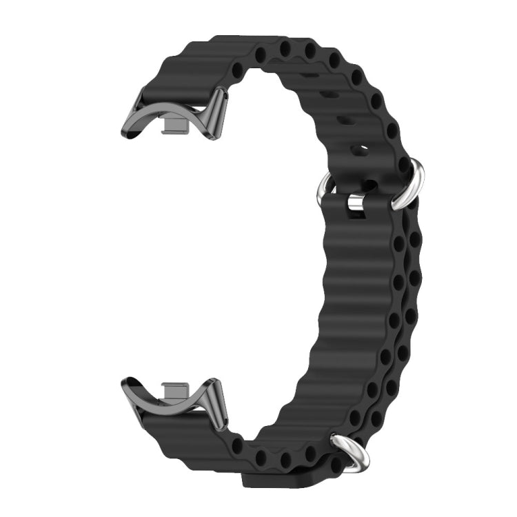 Black breathable silicone watch band with metal clasp loops and perforated strap for Xiaomi