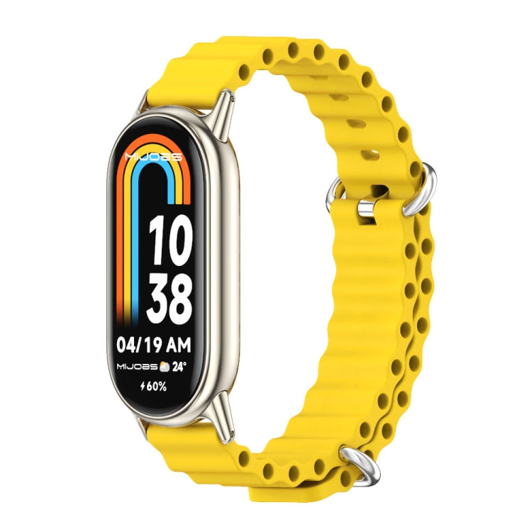 Yellow breathable silicone watch band with metal clasp and perforations for Xiaomi Smart Band