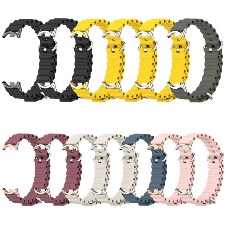 Assorted breathable silicone watch bands in black, yellow, gray, blue, and pink