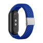 Blue braided nylon watch band with adjustable steel buckle and silver clasp