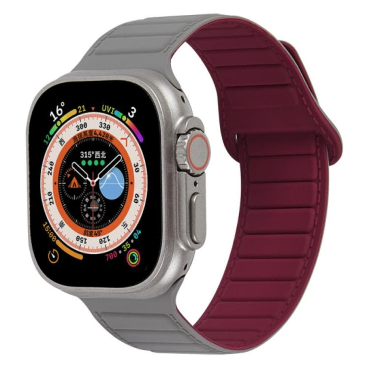 Magnetic silicone watch band for Apple Watch, grey and wine red loop strap